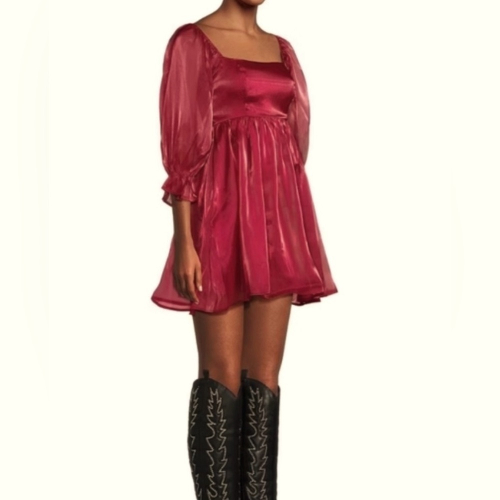 Thirty Thirty LA Chiffon Babydoll Dress Red Mini Medium Sexy Chic Shiny Red $69 - Picture 4 of 6